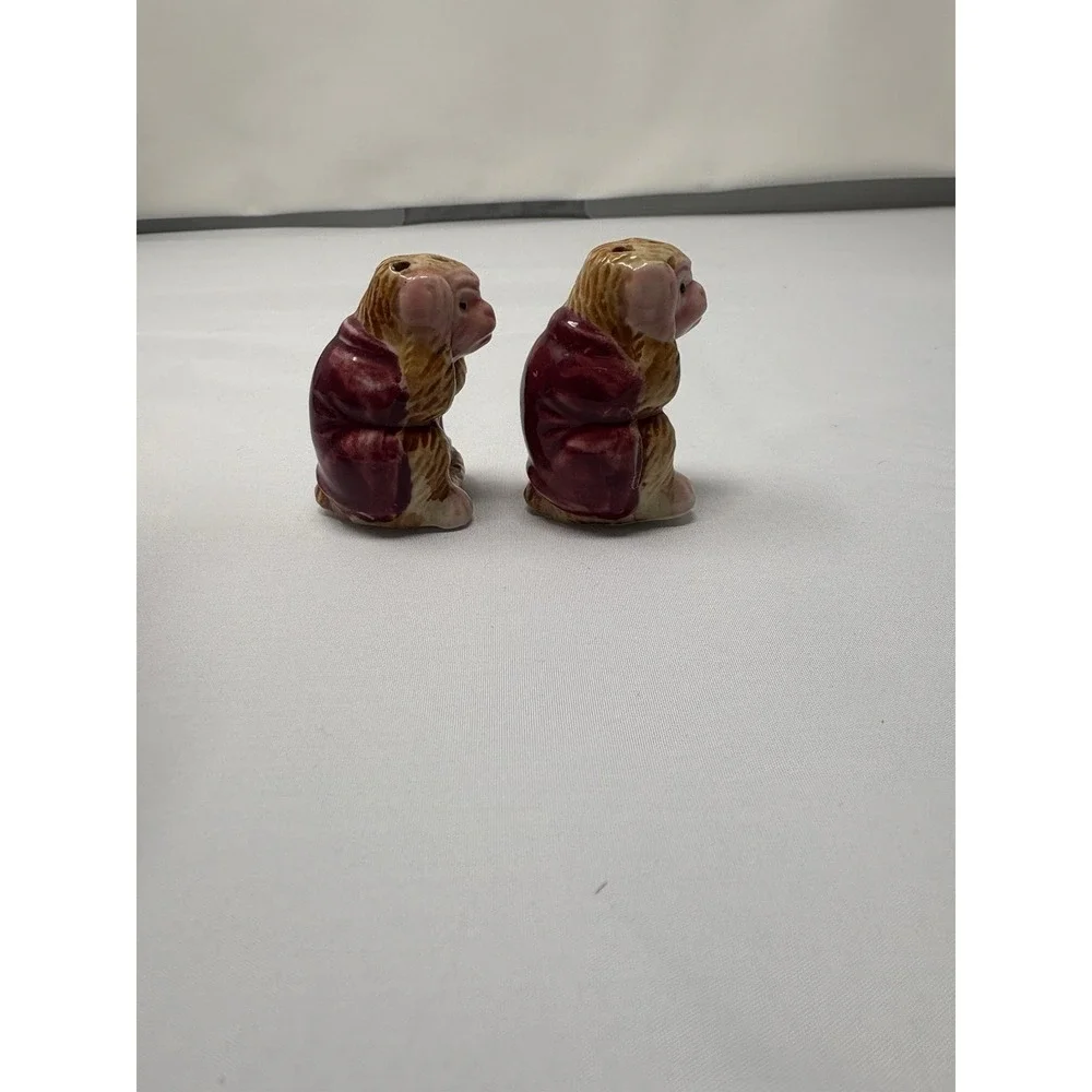 Vintage‎ Hear No Evil Monkey Salt & Pepper Shakers Mini Ceramic Hand Painted